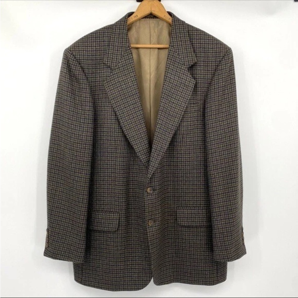 Vintage Oscar dela Renta Blazer Sports Coat Men 40R Green Tan Wool Houndstooth